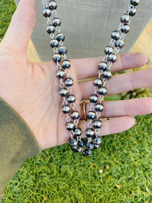 Navajo Sterling Silver Navajo Pearl Beaded Necklace 60 Inch - Culture Kraze Marketplace.com