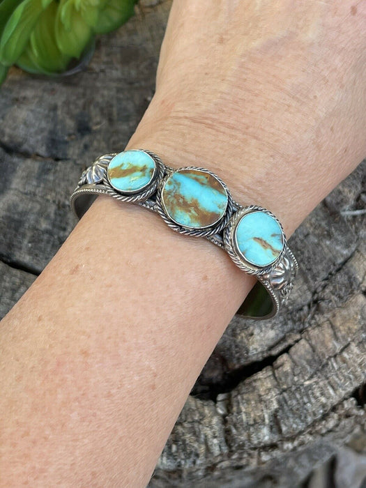 Navajo Sterling Silver & Turquoise Southwest Style Cuff Bracelet