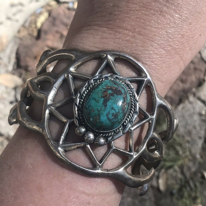 Vintage Turquoise Sterling Silver Navajo Cuff Bracelet