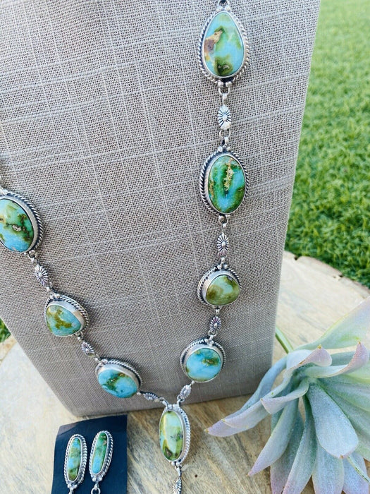 Stunning Navajo Sterling Silver & Sonoran Mountain Turquoise Necklace Set