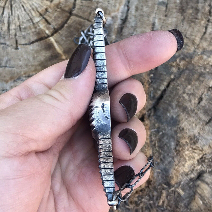 Navajo Sterling Silver Longhorn Statement Necklace By Artist Kevin Billah