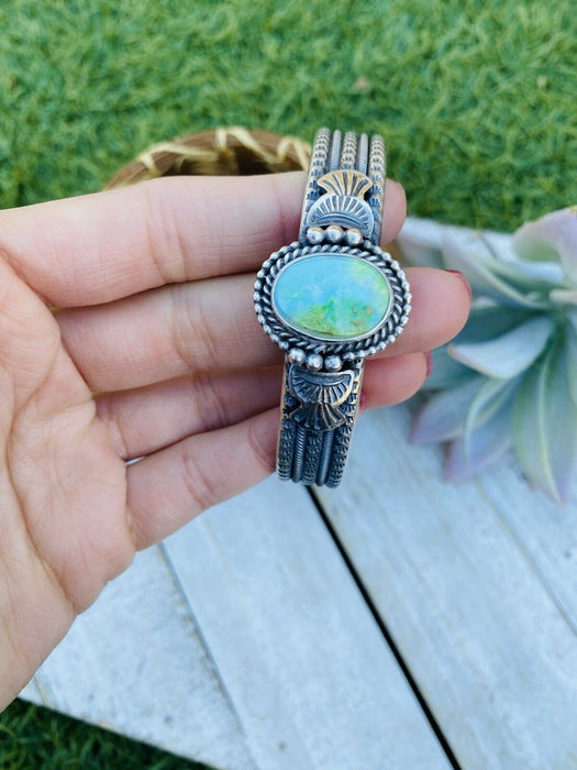 Beautiful Navajo Sterling Silver & Sonoran Mountain Turquoise Cuff Bracelet