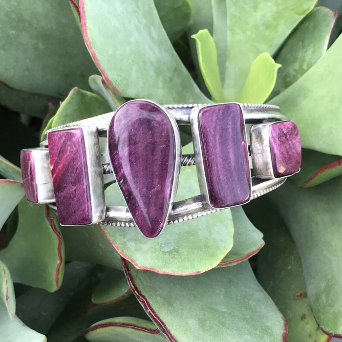 Purple Spiny Oyster & Sterling Silver Cuff Bracelet Signed