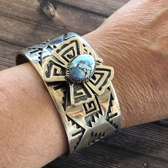 Navajo Sterling Silver  Golden Hills Turquoise Butterfly Cuff Bracelet