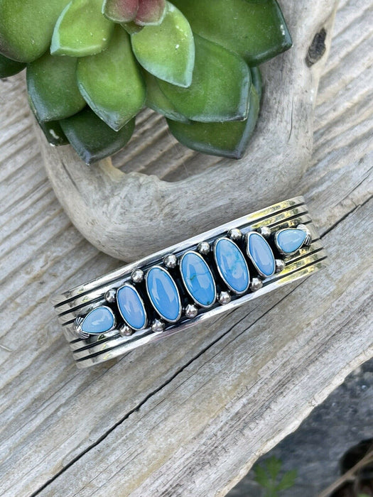 Navajo Sterling & Kingman Turquoise Stacker Cuff Bracelet Artist R. Bennett