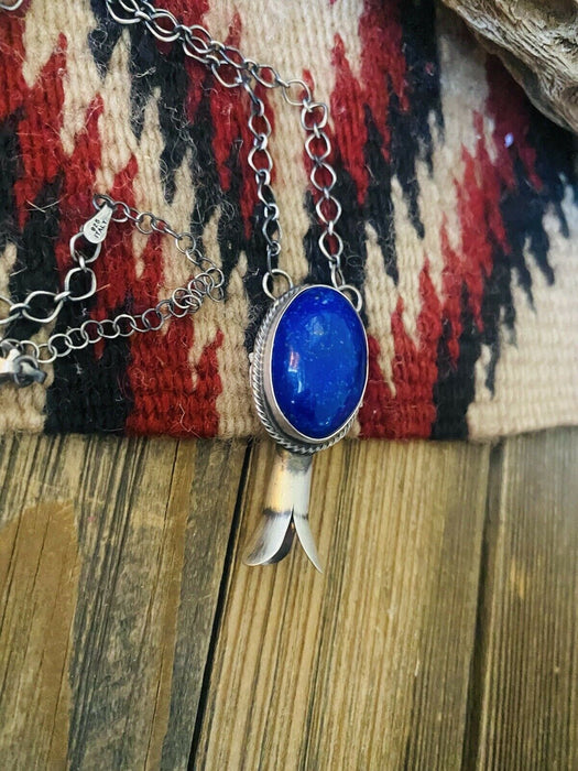 Navajo Sterling Silver & Lapis Blossom Necklace Signed