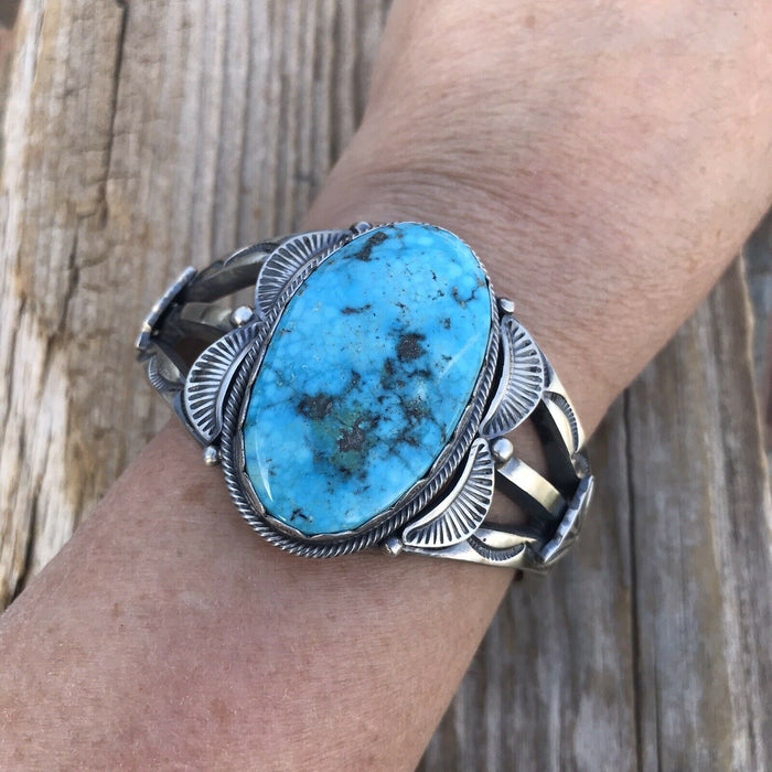 Navajo Kingman Turquoise & Sterling Silver Cuff Signed By Artist S. Tso