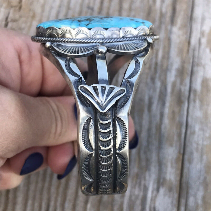 Navajo Kingman Turquoise & Sterling Silver Cuff Signed By Artist S. Tso