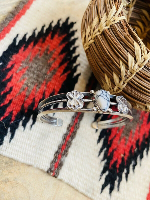 Navajo White Gibbsite & Sterling Silver Cuff Bracelet