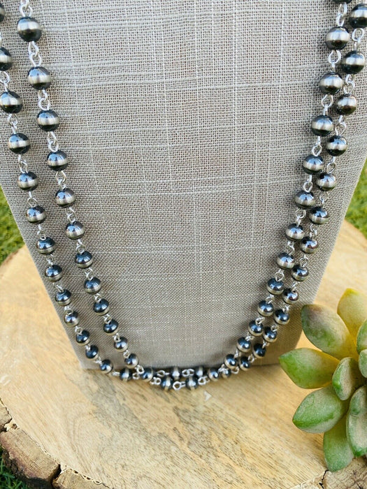 Navajo Sterling Silver Navajo Pearl Beaded Necklace 60 Inch - Culture Kraze Marketplace.com