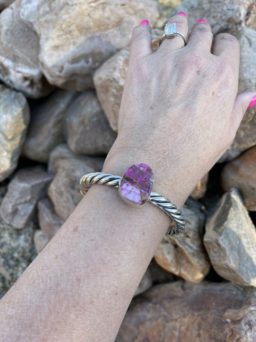 Navajo Pink Dream Mojave Sterling Silver Solid Twist Cuff