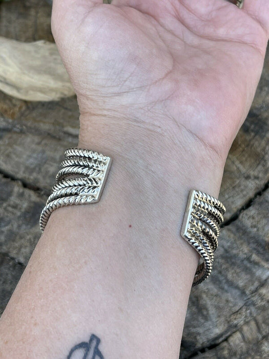 Navajo Rope Style 6 Line Sterling Silver Bracelet Cuff