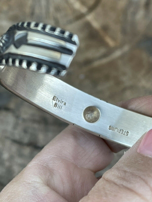 Navajo Sterling Silver Hand Stamped Bracelet Cuff By Artist Elvira Bill