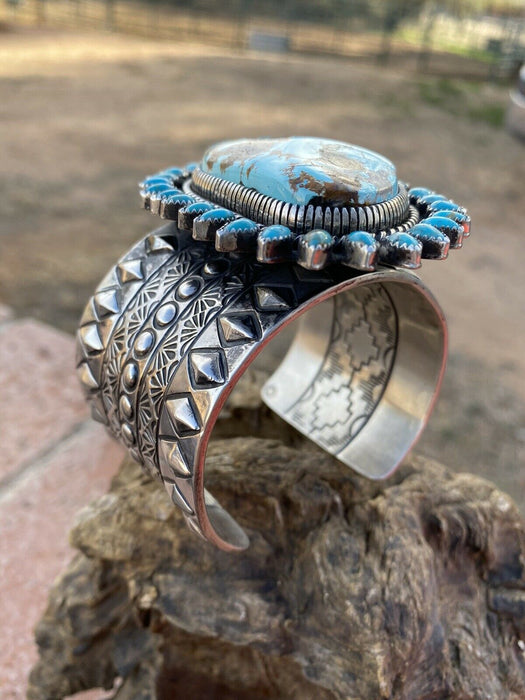 Navajo Sterling Silver & Royston Turquoise Cuff Bracelet Signed