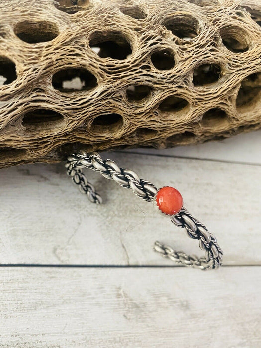 Navajo Sterling Cuff & Red Spiny Twisted Cuff Bracelet