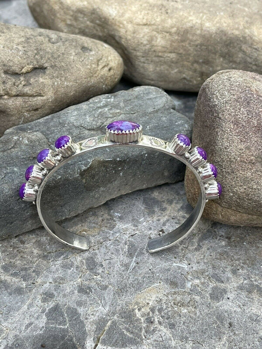 Navajo Purple Spiny Sterling Silver Heart Cuff Bracelet Stamped G. Boyd