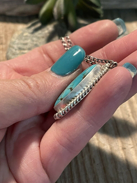 Navajo Sterling Silver And Turquoise Stone Southwest Necklace Signed