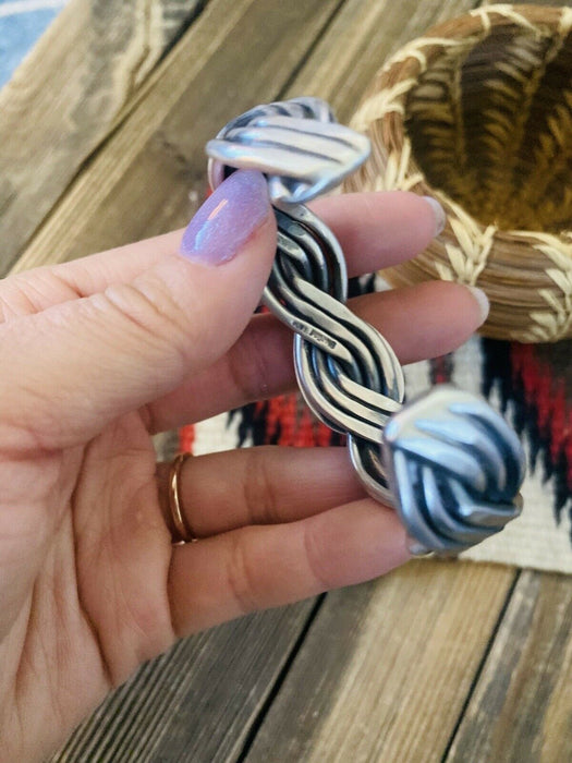 Navajo Orange Spiny & Sterling Silver Braided Cuff Bracelet Signed