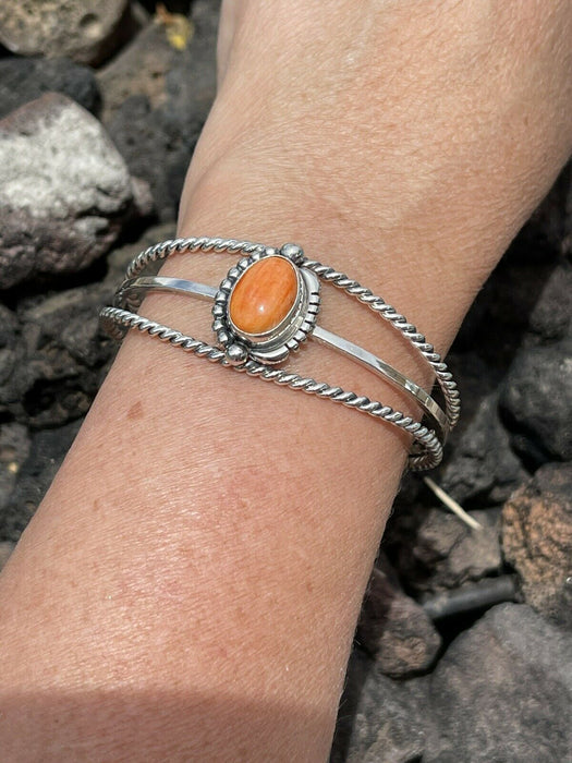 Navajo Orange Spiny Sterling Silver  Cuff Bracelet Signed