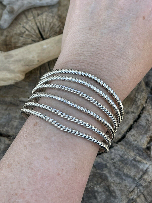 Navajo Rope Style 6 Line Sterling Silver Bracelet Cuff