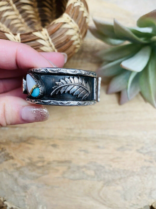 Vintage Navajo Multi Stone & Sterling Silver Cuff Bracelet