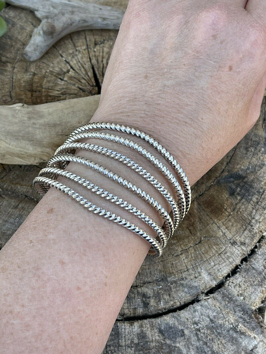 Navajo Rope Style 6 Line Sterling Silver Bracelet Cuff