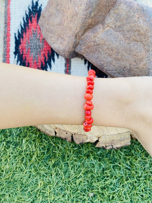 Navajo Apple Coral & Sterling Silver Beaded Bracelet