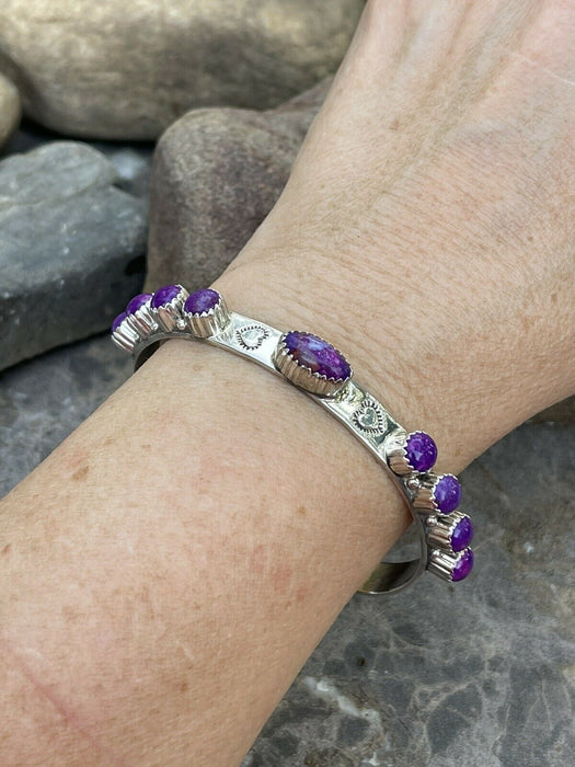 Navajo Purple Spiny Sterling Silver Heart Cuff Bracelet Stamped G. Boyd