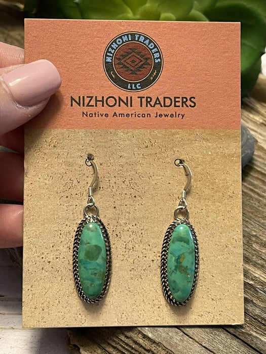 Navajo Sterling Silver Dyed Kingman Turquoise Elegant Earrings Signed - Culture Kraze Marketplace.com