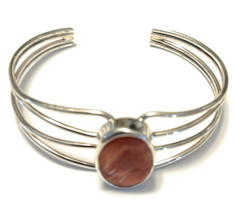 Navajo Orange Spiny Sterling Silver Bracelet Loop Cuff Stamped Begay