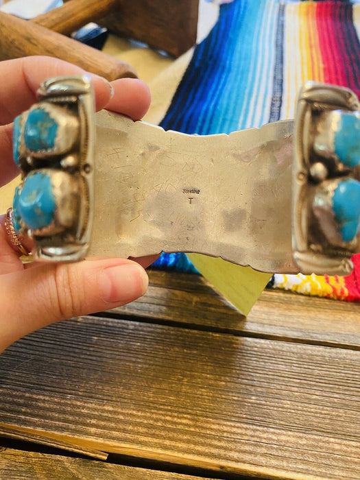 Vintage Navajo Turquoise & Sterling Silver Jumbo Watch Cuff Signed