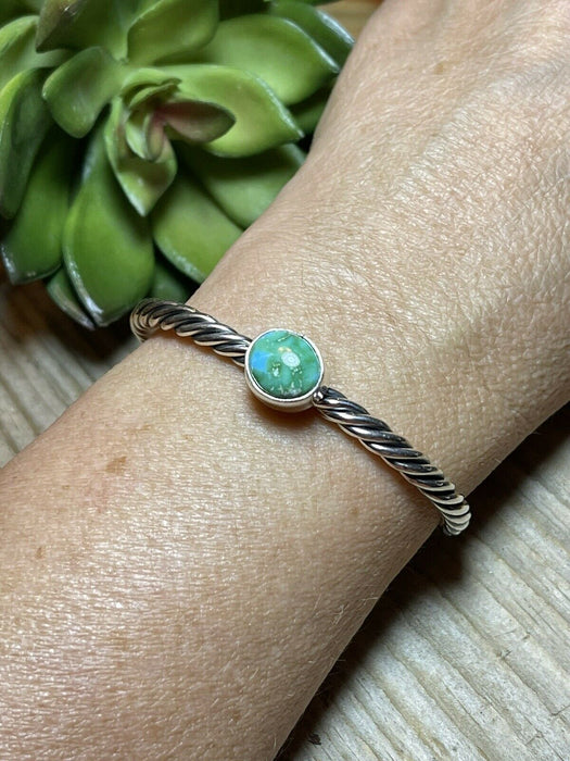 Navajo Sterling Silver Rope Twist Natural Turquoise Cuff Bracelet