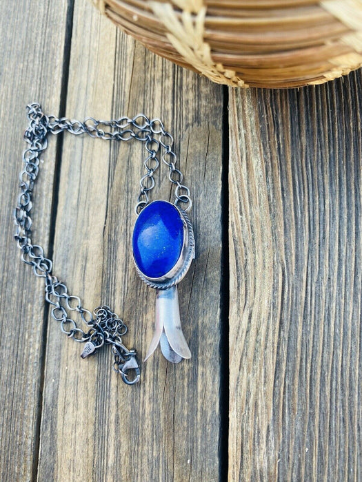 Navajo Sterling Silver & Lapis Blossom Necklace Signed