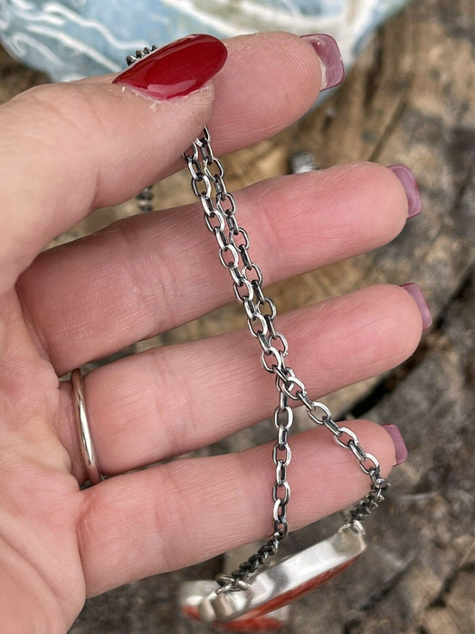 Navajo Orange Drop Spiny Sterling Silver Lariat Necklace