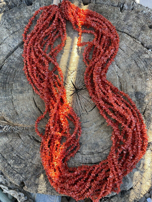 Navajo Sterling Silver Natural Coral 15 Strand Bead 36 Inch Necklace - Culture Kraze Marketplace.com