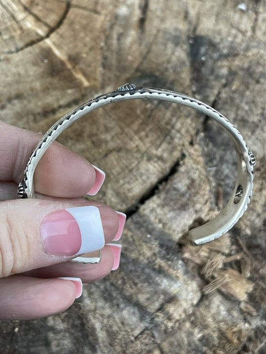 Navajo Sterling Silver Hand Stamped Bracelet Cuff By Artist Elvira Bill