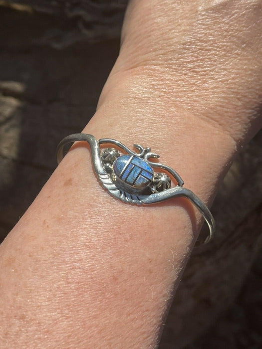 Navajo Blue Opal & Onyx Inlay Sterling Silver Cuff Bracelet