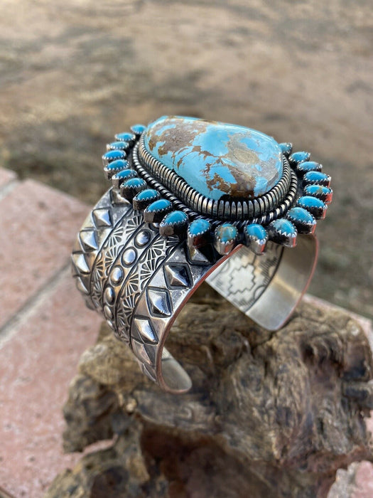 Navajo Sterling Silver & Royston Turquoise Cuff Bracelet Signed