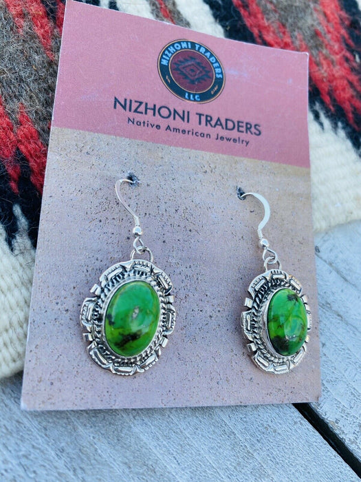 Navajo Sterling Silver Gaspeite Dangle Earrings Signed - Culture Kraze Marketplace.com