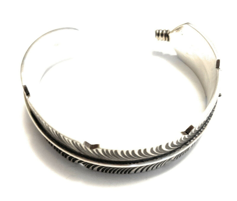 Navajo Sterling Silver Hand Stamped  Feather Bracelet Cuff