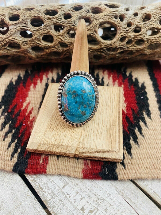 Navajo Kingman Turquoise & Sterling Silver Statement Ring Size 9 Signed - Culture Kraze Marketplace.com