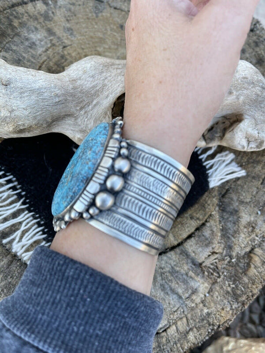 Navajo Southwest Kingman Turquoise & Sterling Silver Cuff Signed Danny Clark