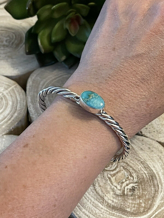 Navajo Sterling Sonoran Mountain Turquoise  Southwest Rope Bracelet Cuff