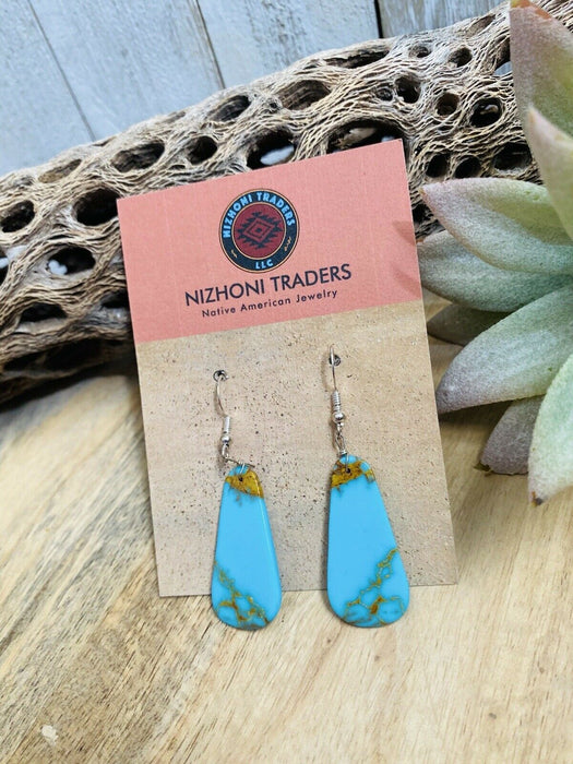 Navajo Sterling Silver & Turquoise Slab Dangle Earrings - Culture Kraze Marketplace.com