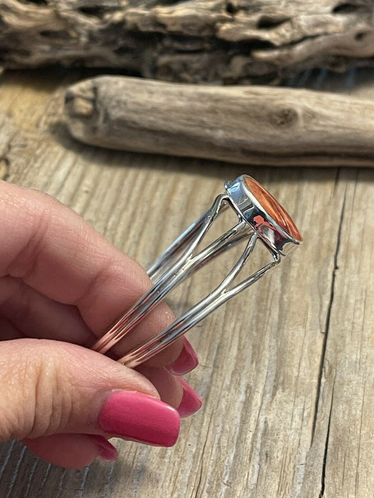 Navajo Orange Spiny Sterling Silver Bracelet Loop Cuff Stamped Begay