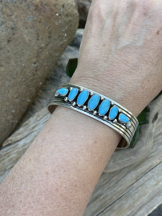 Navajo Sterling & Kingman Turquoise Stacker Cuff Bracelet Artist R. Bennett