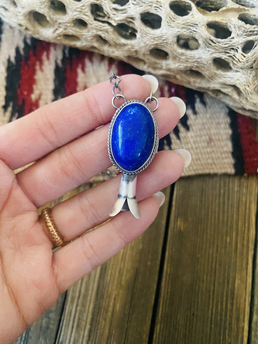 Navajo Sterling Silver & Lapis Blossom Necklace Signed