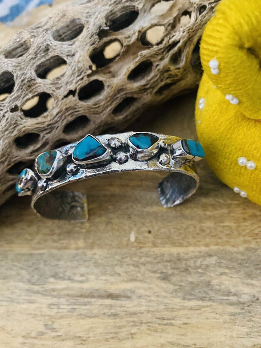 Navajo Turquoise & Sterling Silver Cuff Bracelet Signed