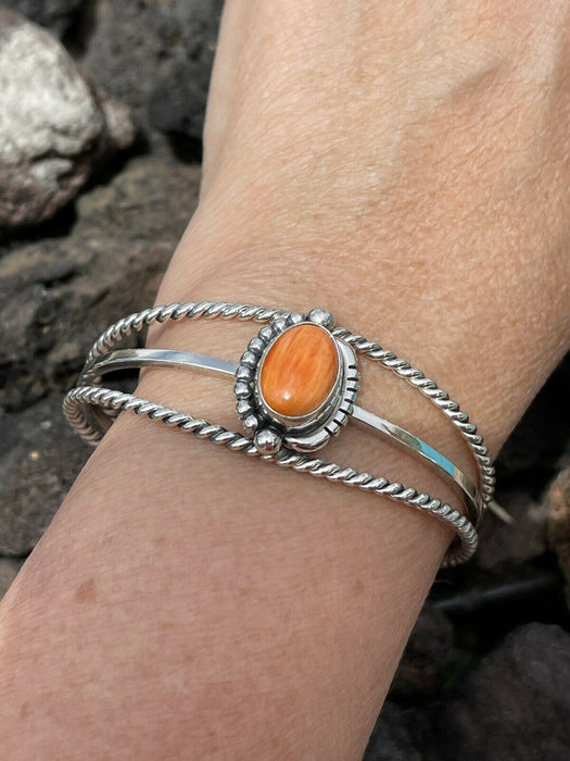 Navajo Orange Spiny Sterling Silver  Cuff Bracelet Signed