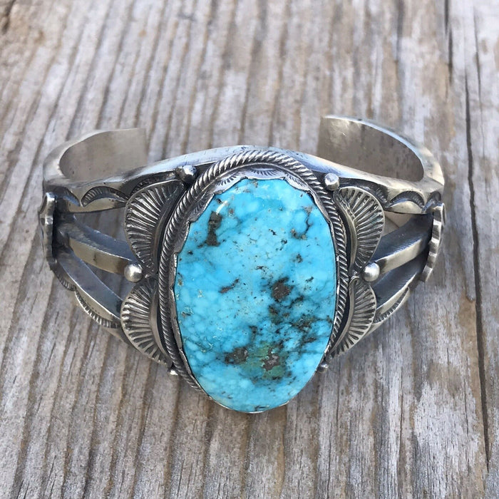 Navajo Kingman Turquoise & Sterling Silver Cuff Signed By Artist S. Tso